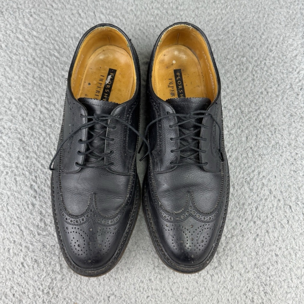 VTG Florsheim Imperial Mens Wingtip Dress Shoes 9 D Black Leather 369322 USA‎
